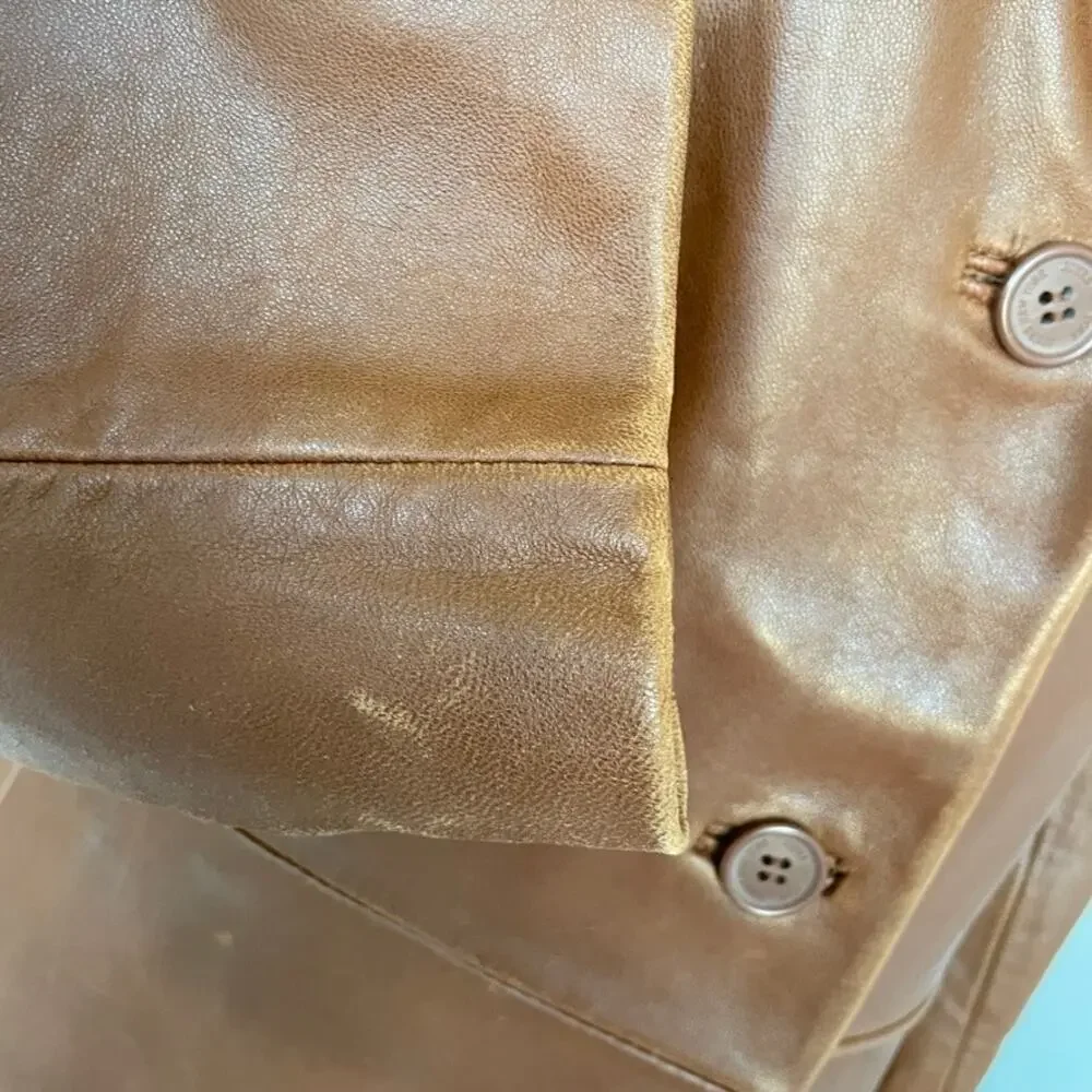 Jones New York Brown Leather Blazer Jacket Vintage Distressed Small